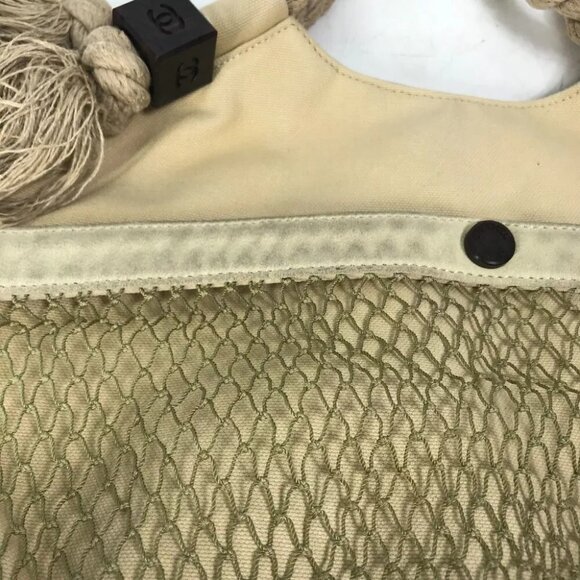 CHANEL CC Mark Clover Flower fish bag net bag Tote Bag Shoulder Bag Canvas Beige - Picture 6 of 16